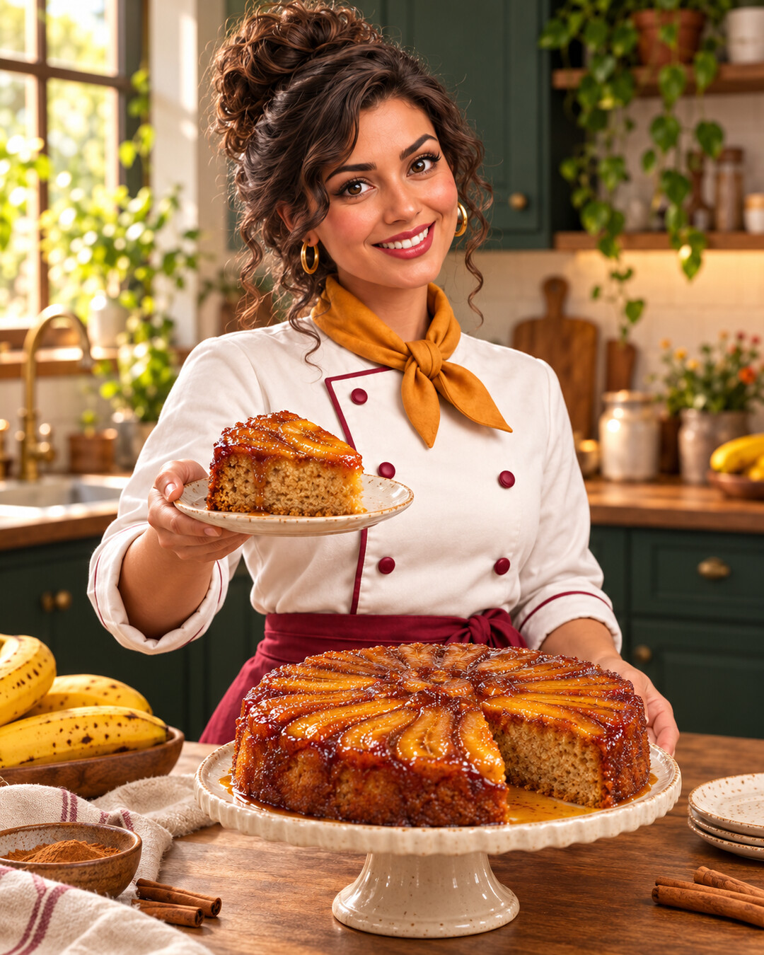 Bolo de banana caramelizada com canela