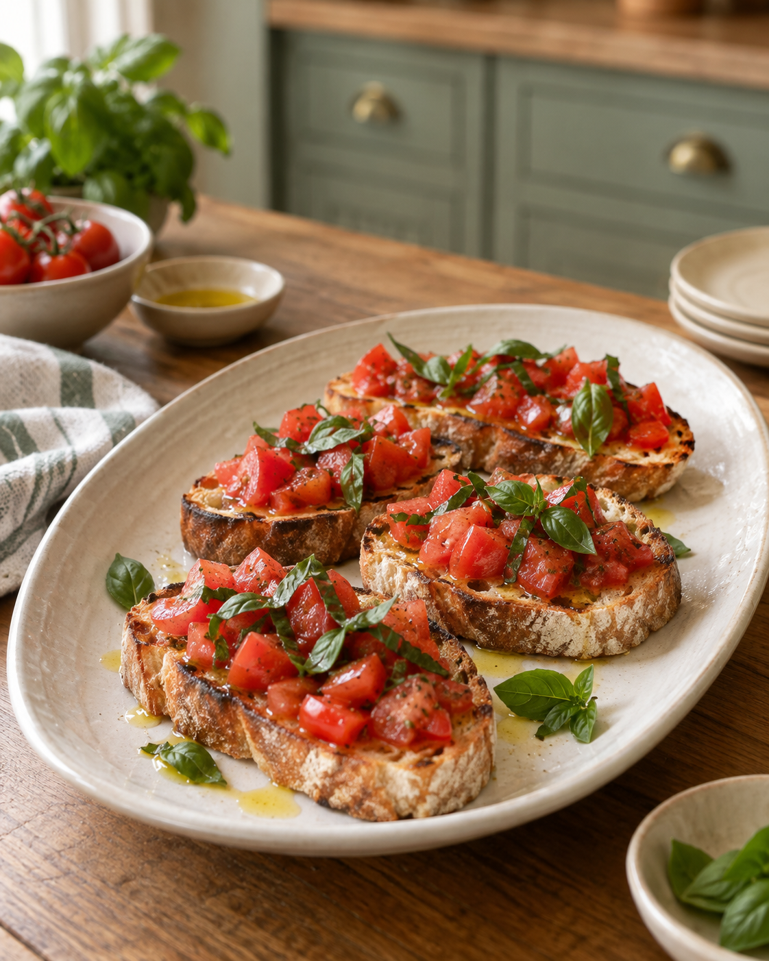 Bruschetta de tomate e manjericão