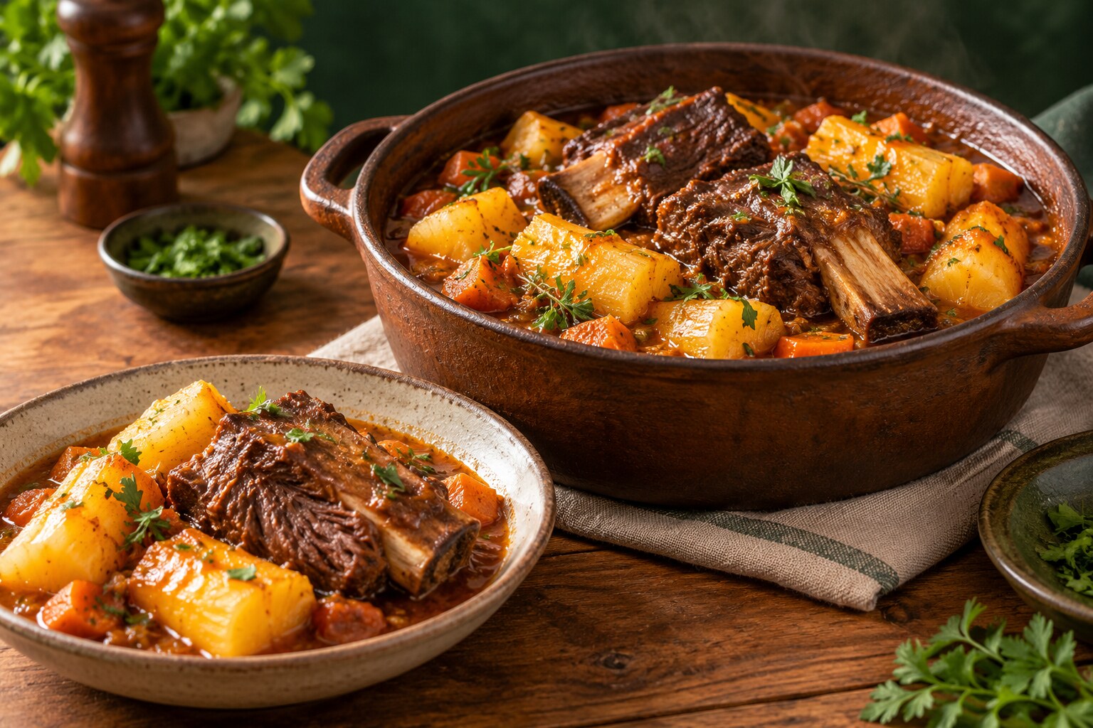 Costela bovina de panela com mandioca