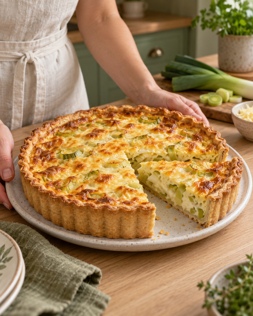 Quiche de alho-poró e queijo