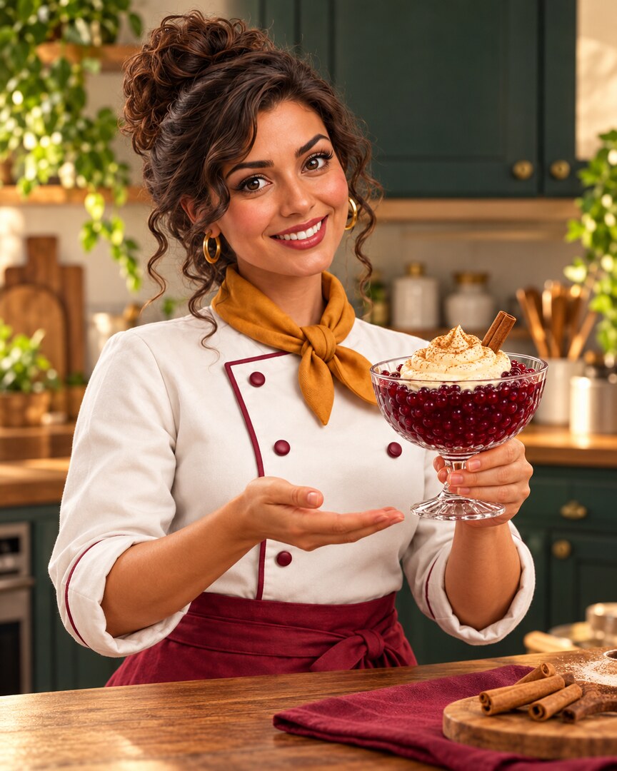 Sagu de vinho com creme de baunilha